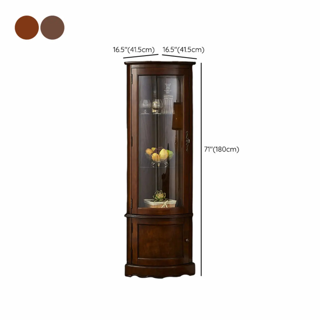 Meuble d'angle classique en bois d'hévéa brun avec porte vitrée