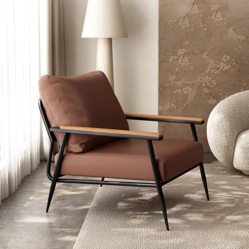 Fauteuil d'appoint élégant en tissu avec accoudoirs en bois pour salon