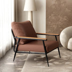 Fauteuil d'appoint élégant en tissu avec accoudoirs en bois pour salon