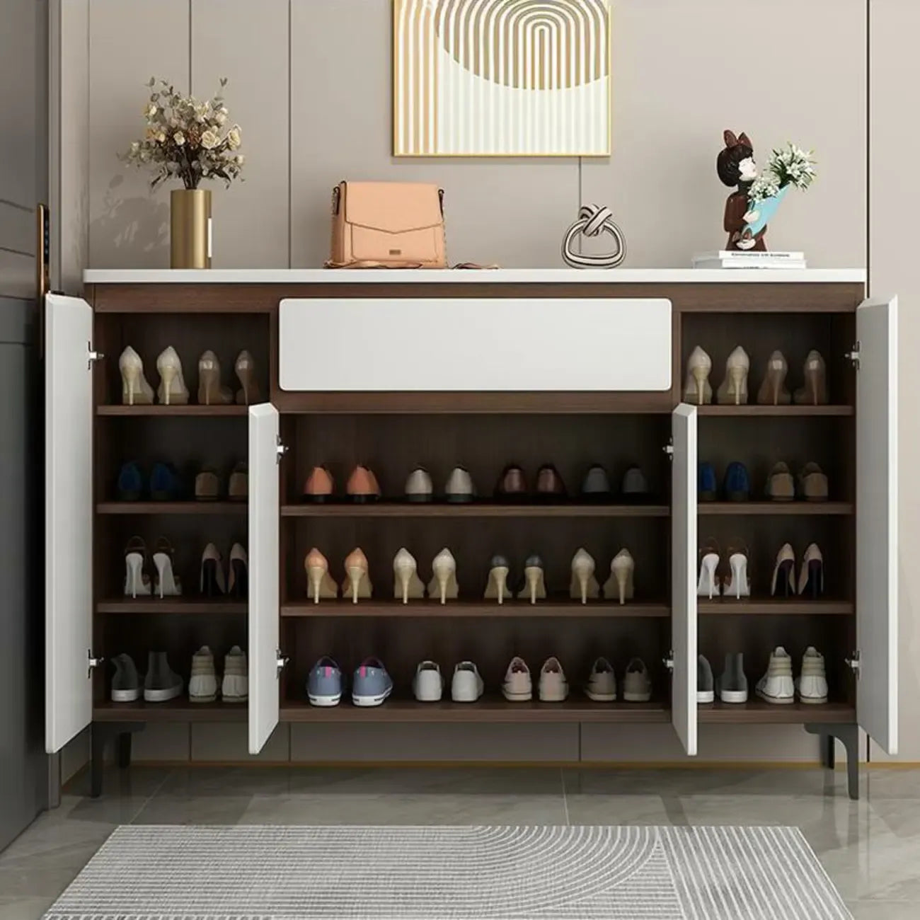 Meuble à chaussures contemporain en bois blanc pour entrée