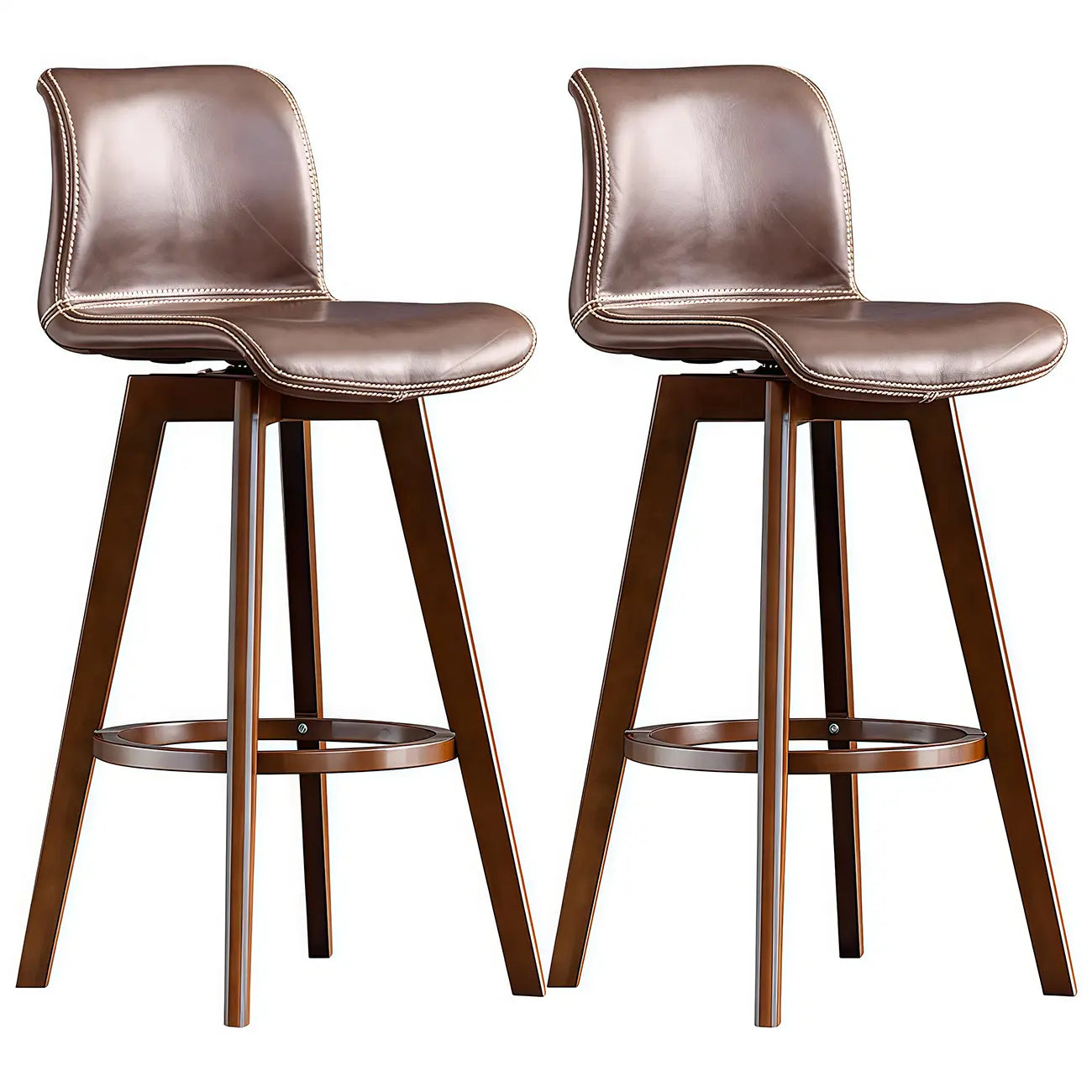 Tabouret de bar pivotant en cuir vieilli style milieu du siècle avec dossier