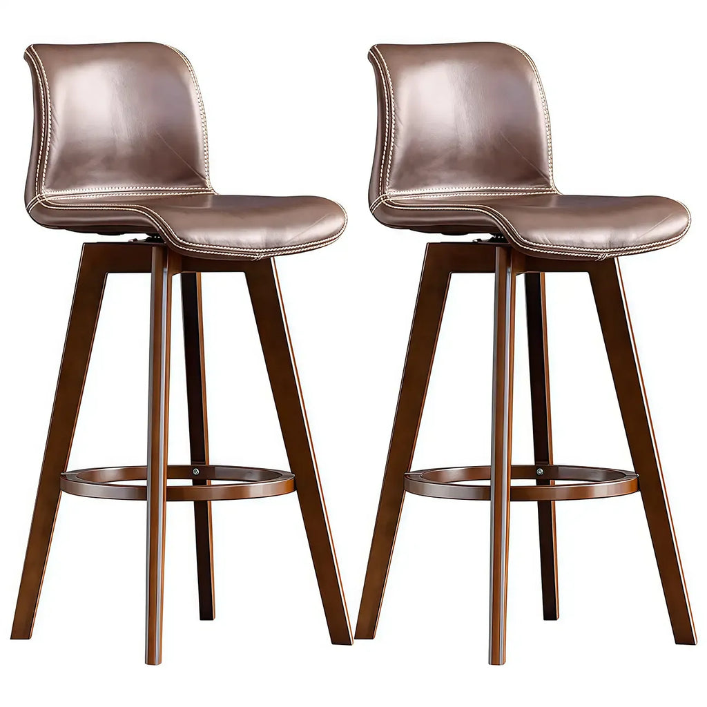 Tabouret de bar pivotant en cuir vieilli style milieu du siècle avec dossier