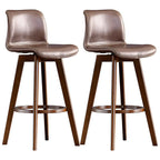 Tabouret de bar pivotant en cuir vieilli style milieu du siècle avec dossier