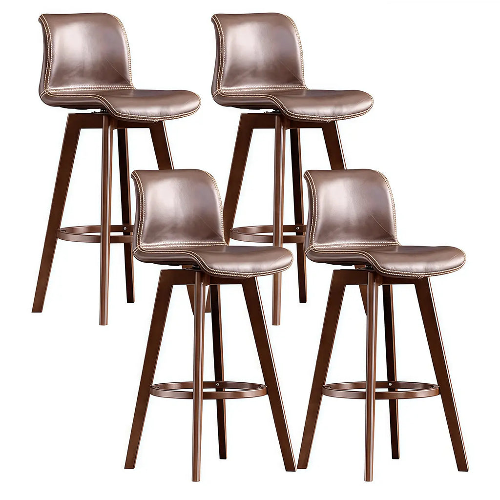 Tabouret de bar pivotant en cuir vieilli style milieu du siècle avec dossier