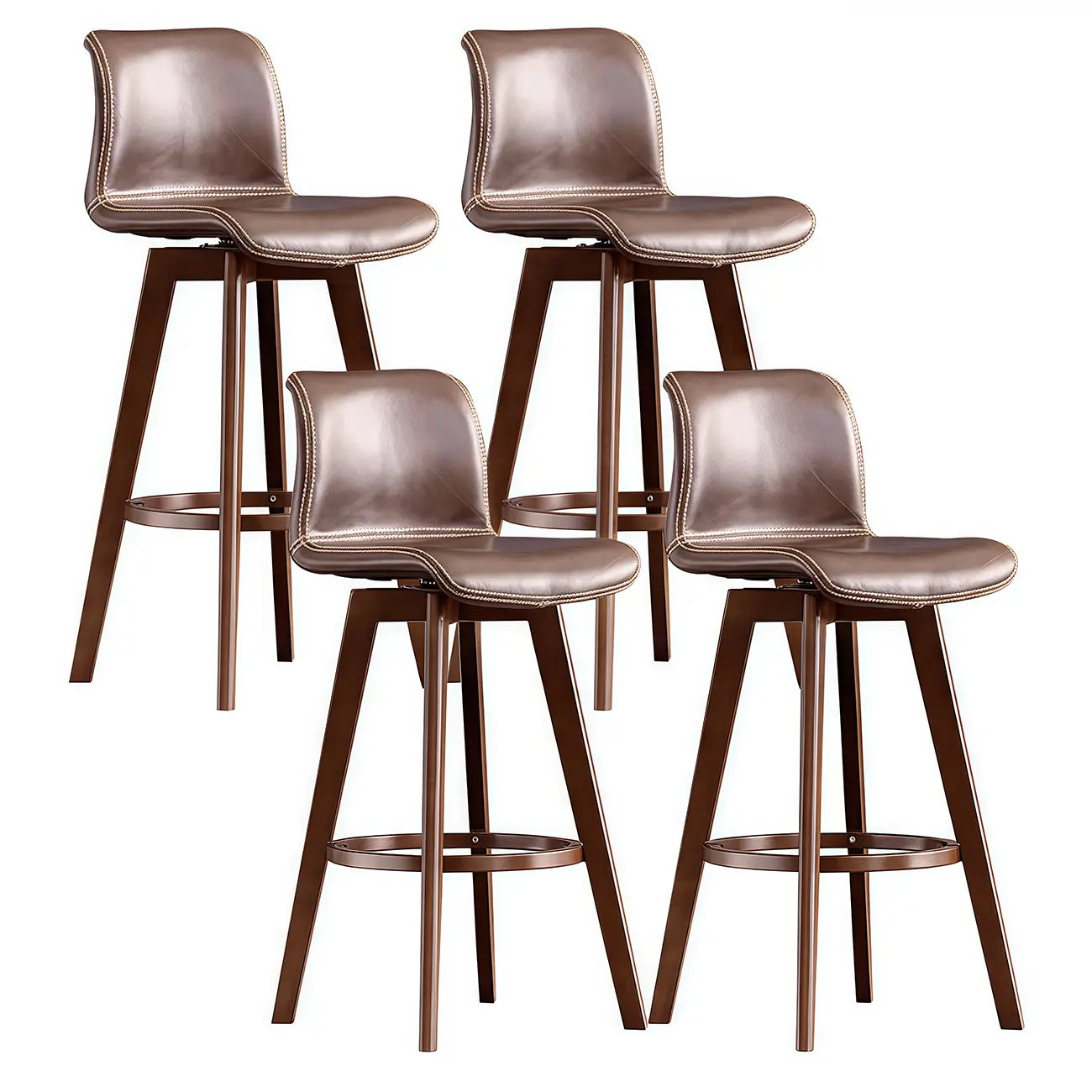 Tabouret de bar pivotant en cuir vieilli style milieu du siècle avec dossier