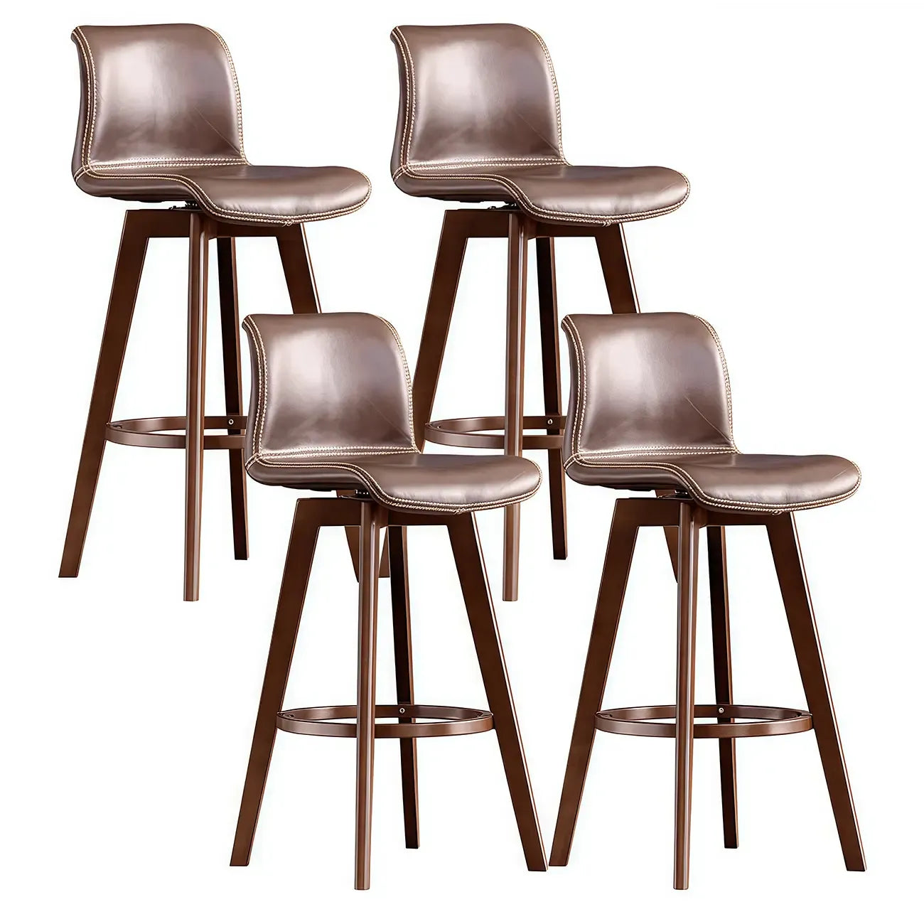 Tabouret de bar pivotant en cuir vieilli style milieu du siècle avec dossier