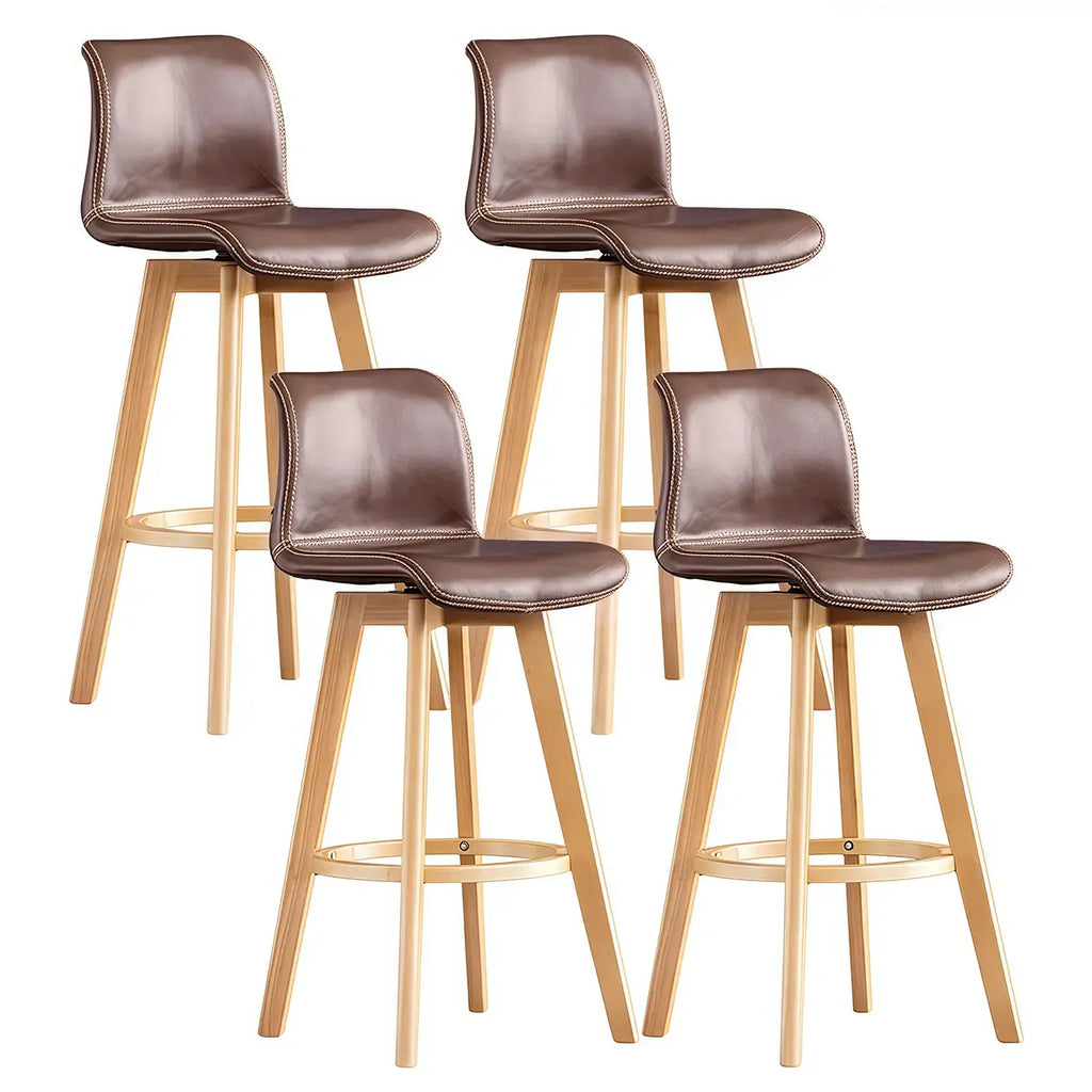 Tabouret de bar pivotant en cuir vieilli style milieu du siècle avec dossier