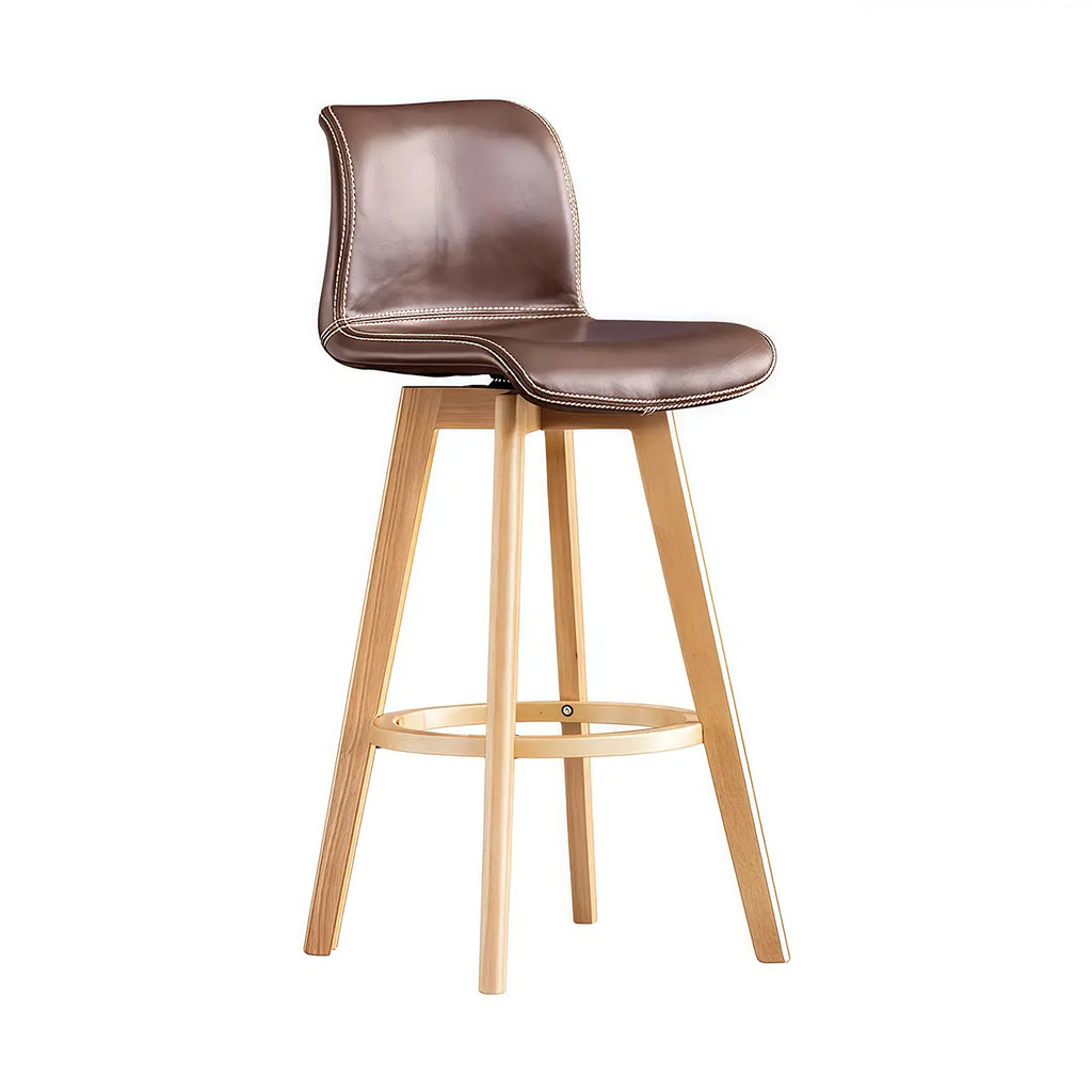 Tabouret de bar pivotant en cuir vieilli style milieu du siècle avec dossier