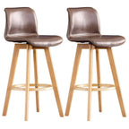 Tabouret de bar pivotant en cuir vieilli style milieu du siècle avec dossier