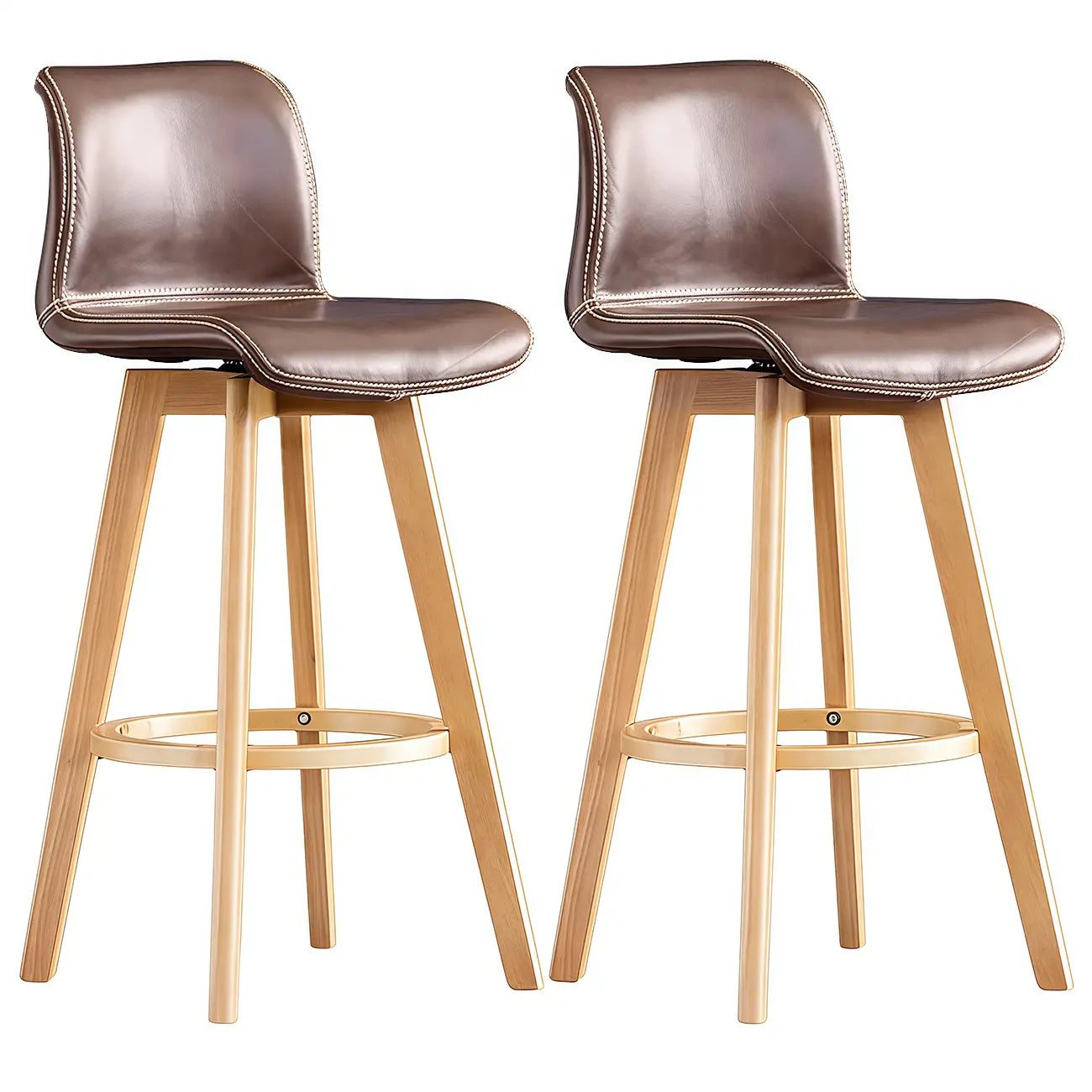 Tabouret de bar pivotant en cuir vieilli style milieu du siècle avec dossier