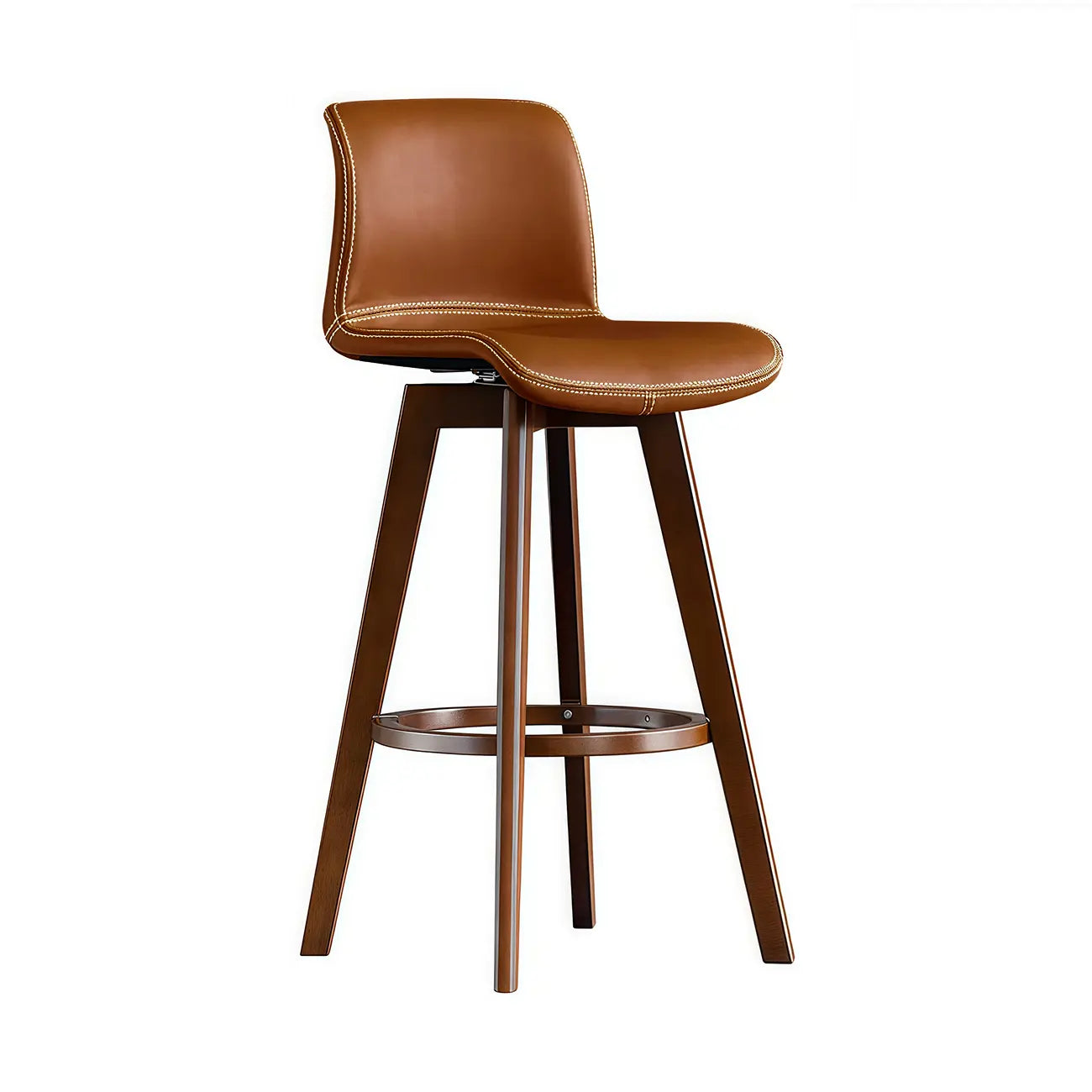 Tabouret de bar pivotant en cuir vieilli style milieu du siècle avec dossier