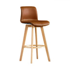 Tabouret de bar pivotant en cuir vieilli style milieu du siècle avec dossier