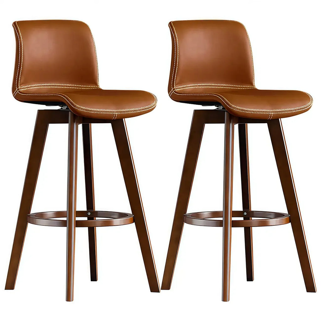 Tabouret de bar pivotant en cuir vieilli style milieu du siècle avec dossier