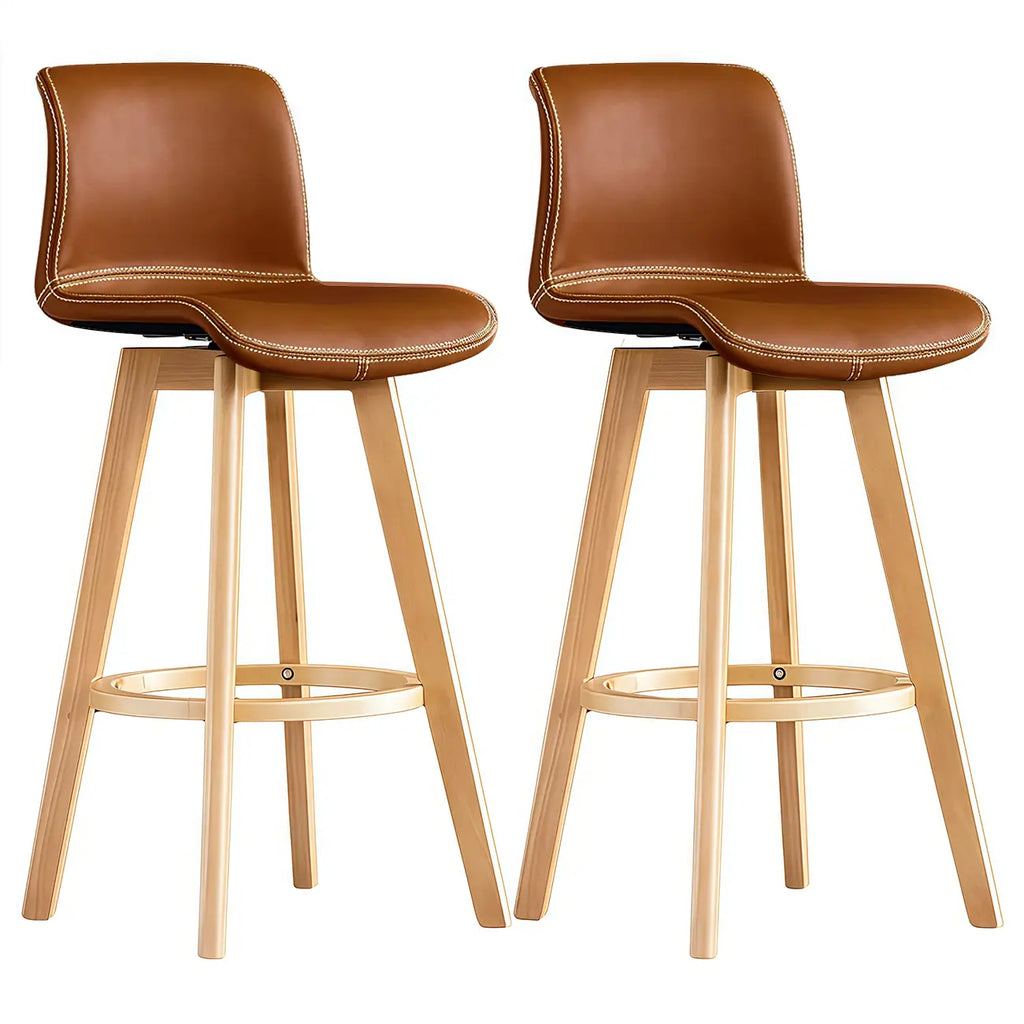 Tabouret de bar pivotant en cuir vieilli style milieu du siècle avec dossier