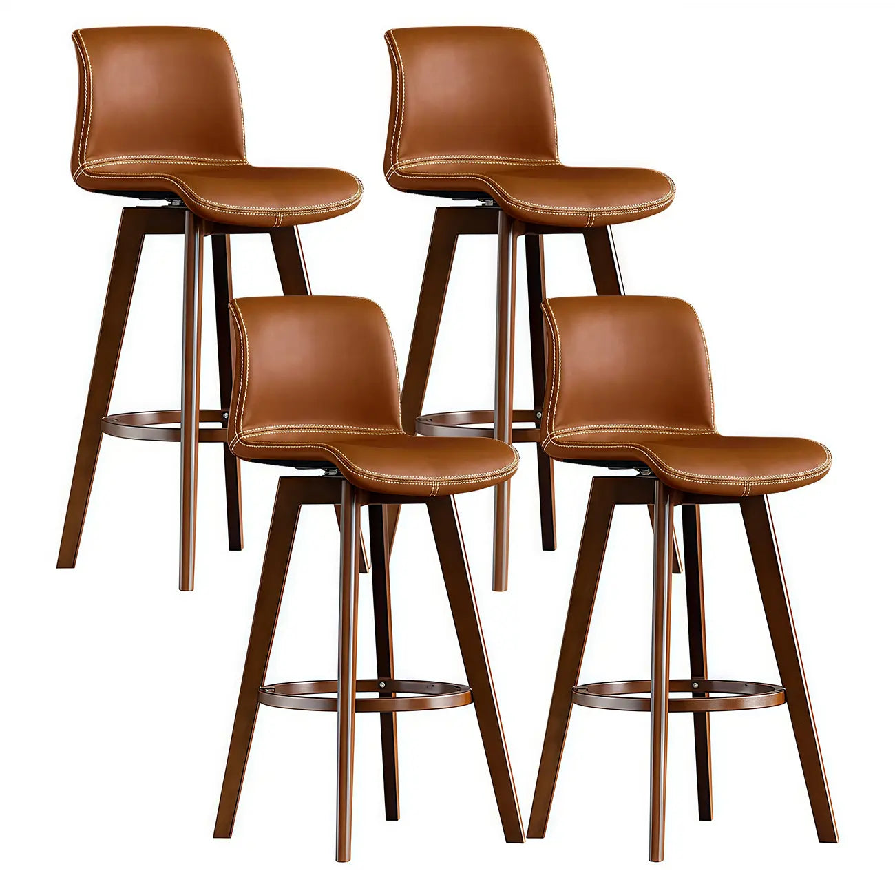 Tabouret de bar pivotant en cuir vieilli style milieu du siècle avec dossier
