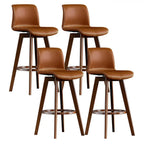 Tabouret de bar pivotant en cuir vieilli style milieu du siècle avec dossier
