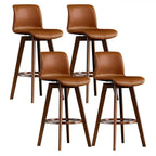 Tabouret de bar pivotant en cuir vieilli style milieu du siècle avec dossier