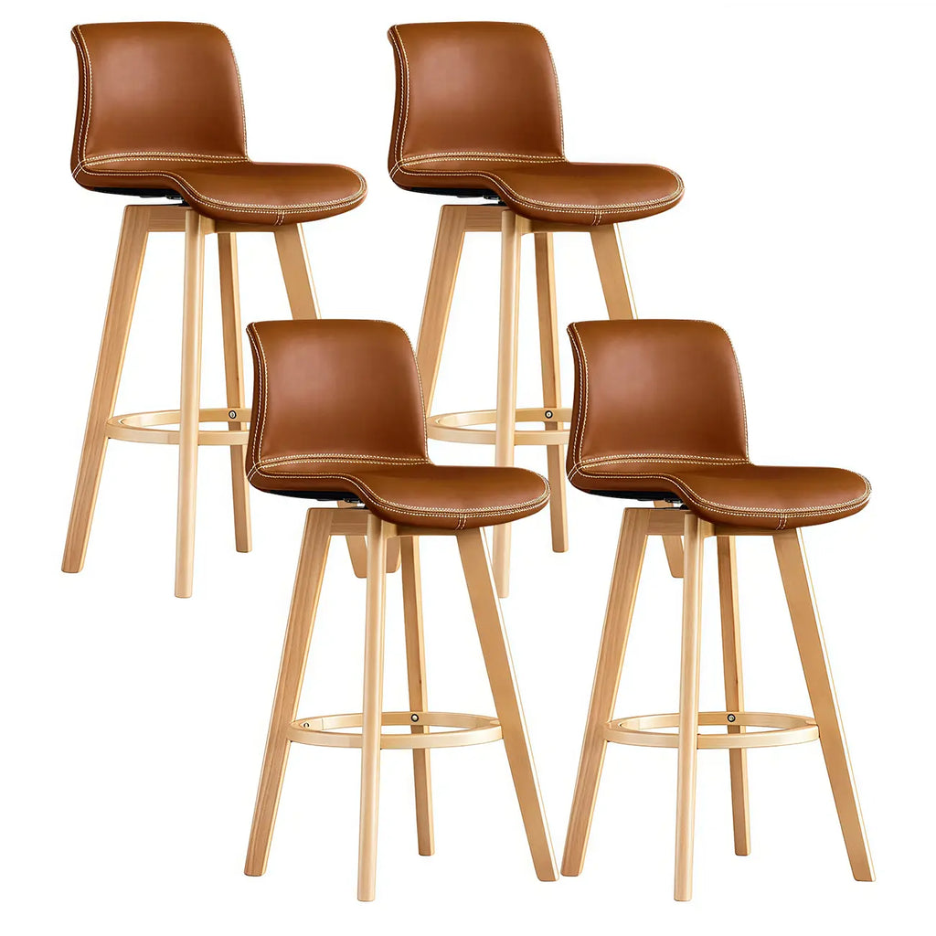Tabouret de bar pivotant en cuir vieilli style milieu du siècle avec dossier