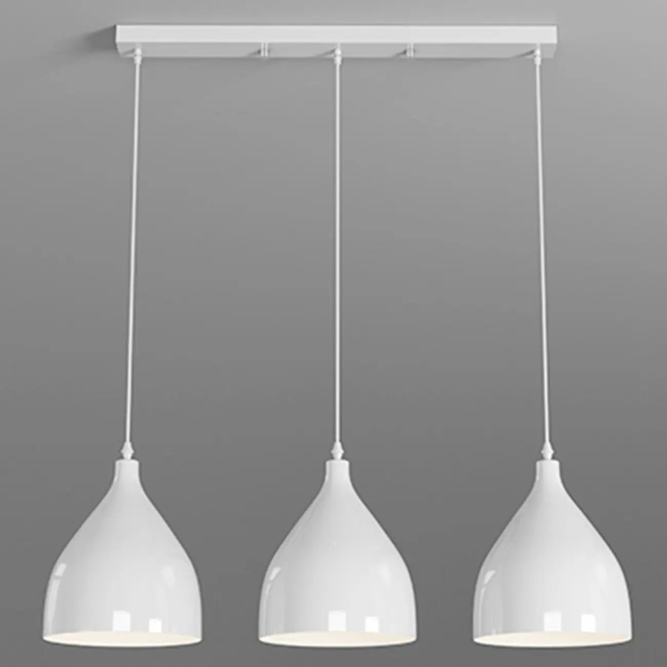 Lampada a sospensione a isola a 3 luci moderna in metallo bianco a forma di cono per cucina