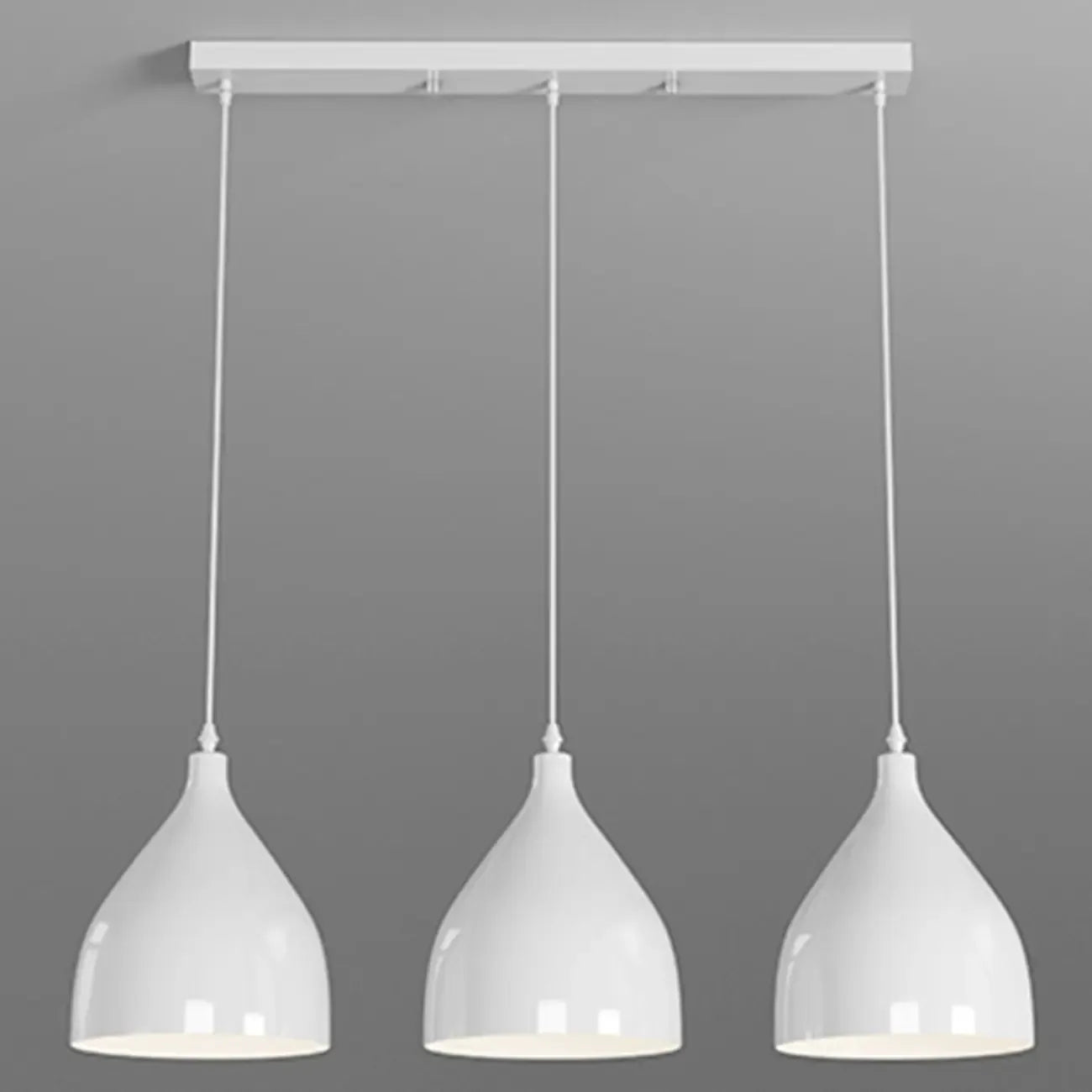 Lampada a sospensione a isola a 3 luci moderna in metallo bianco a forma di cono per cucina
