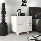 Comodino a 2 cassetti bianco lucido con gambe a sfera