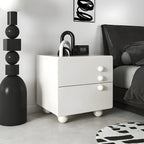 Comodino a 2 cassetti bianco lucido con gambe a sfera