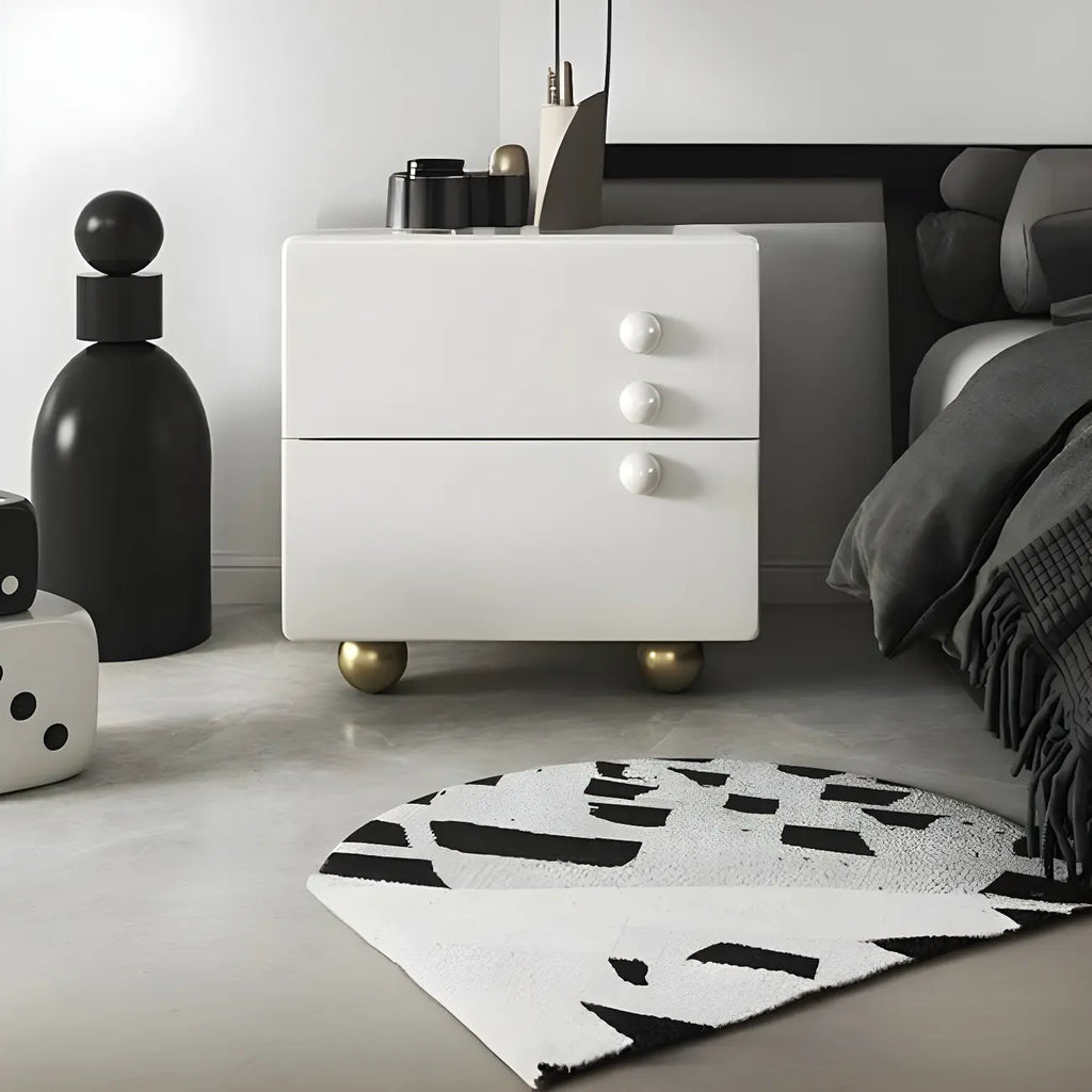 Comodino a 2 cassetti bianco lucido con gambe a sfera