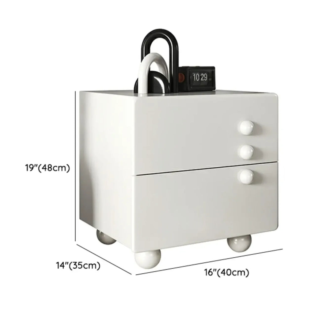 Comodino a 2 cassetti bianco lucido con gambe a sfera