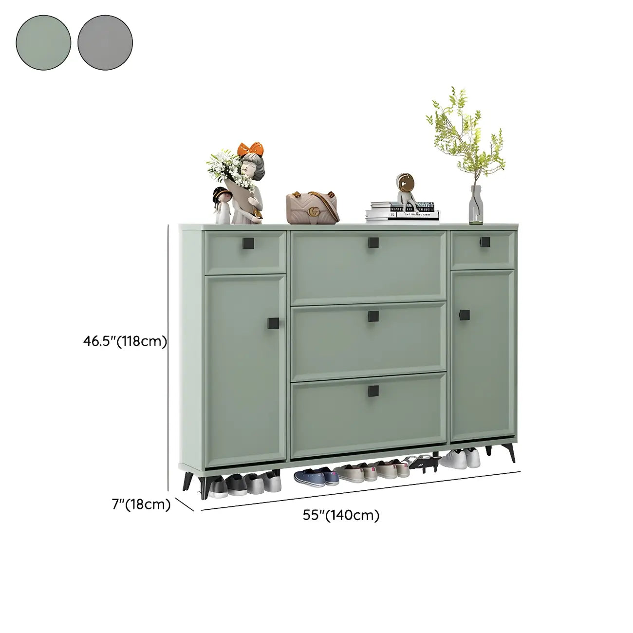 Meuble à chaussures contemporain en bois vert pour entrée
