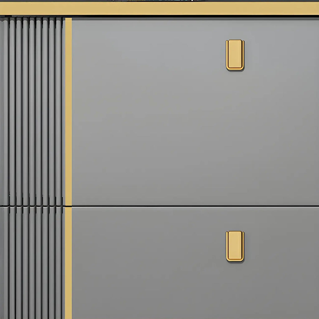 Grand meuble à chaussures d'entrée en bois gris avec finitions dorées