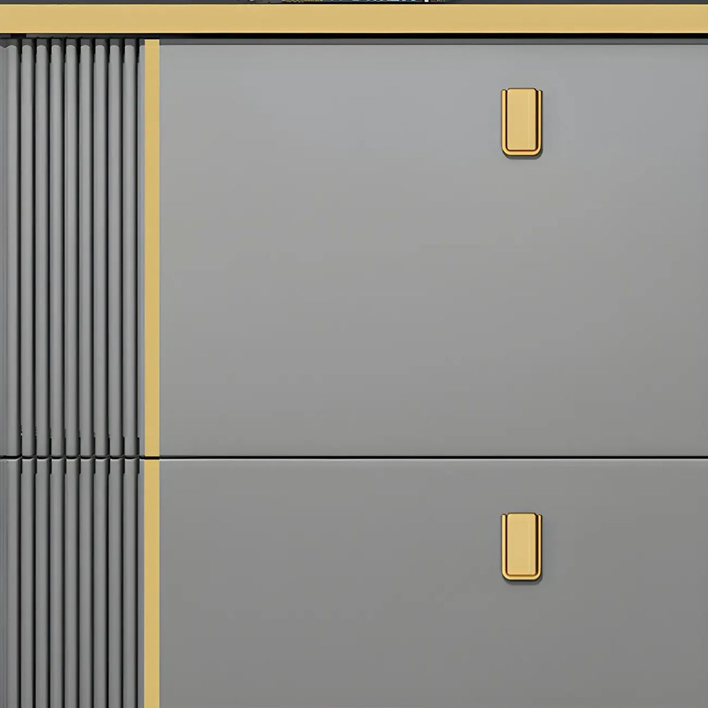Grand meuble à chaussures d'entrée en bois gris avec finitions dorées