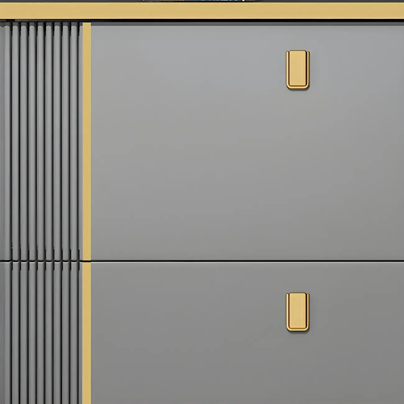 Grand meuble à chaussures d'entrée en bois gris avec finitions dorées