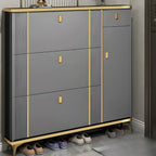 Grand meuble à chaussures d'entrée en bois gris avec finitions dorées
