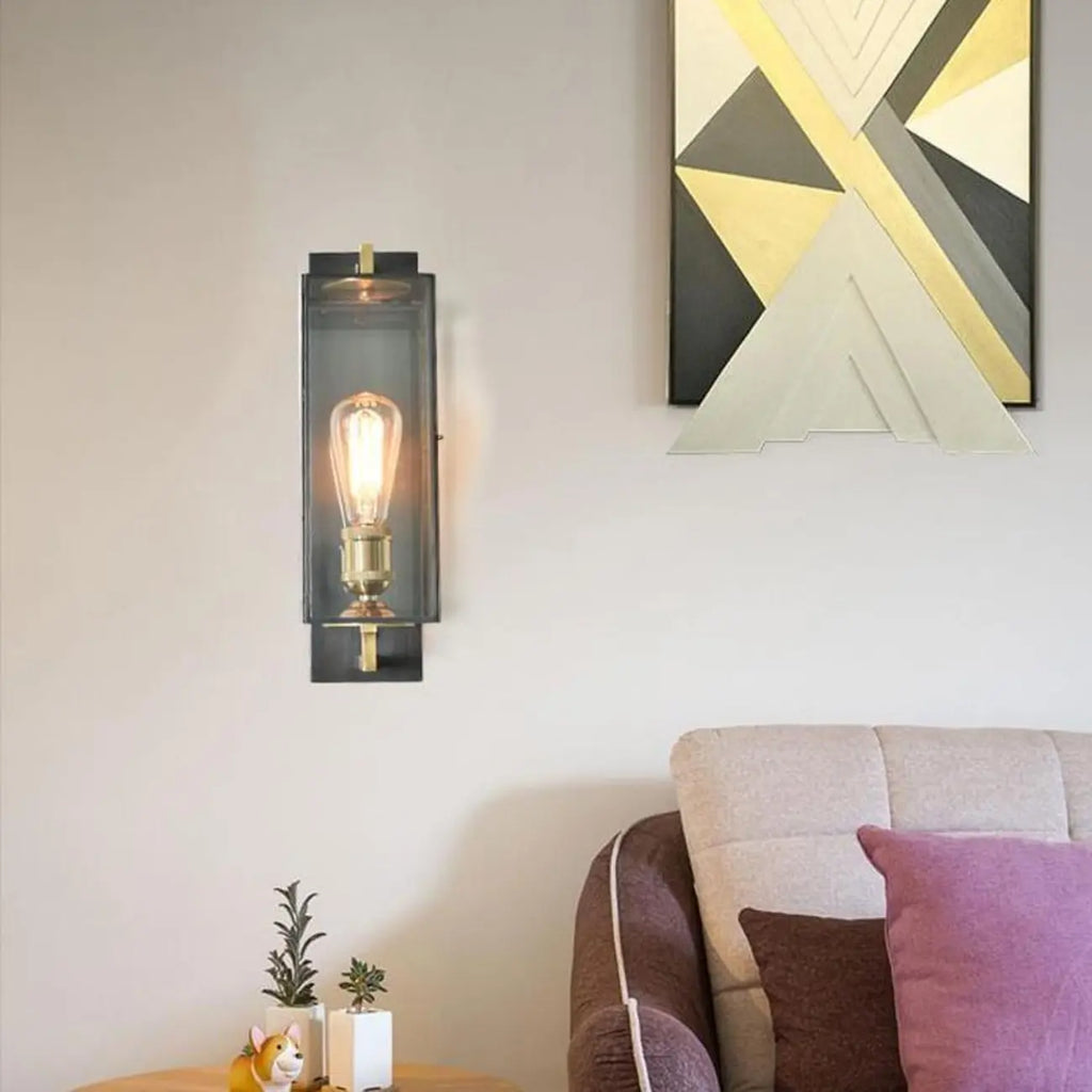 Applique murale LED géométrique moderne en verre doré et petit noir