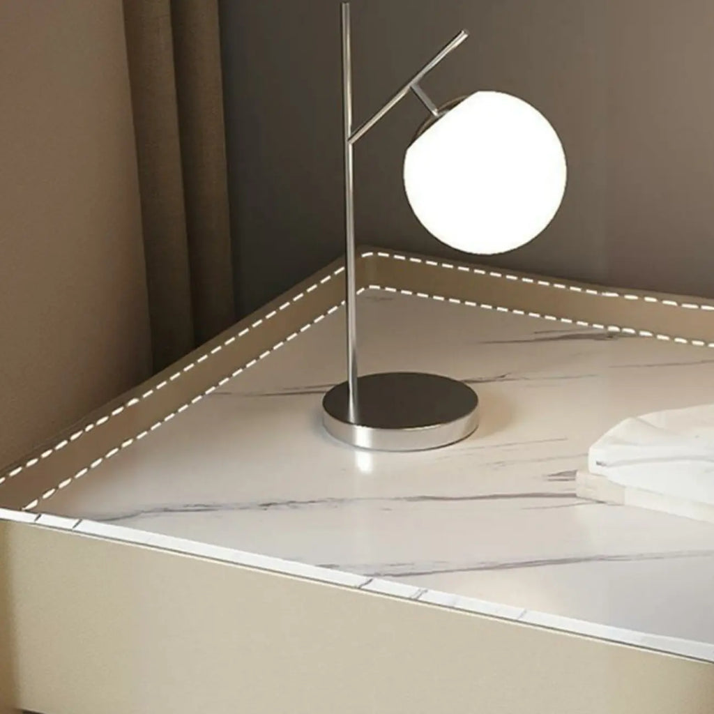 Table de chevet moderne à deux tiroirs en cuir kaki et plateau en pierre