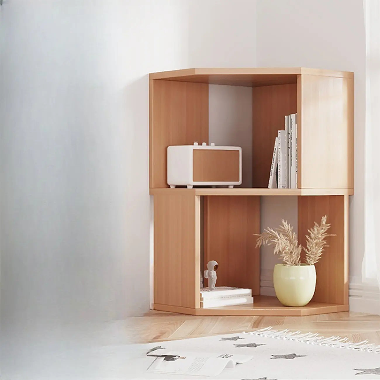 Bibliothèque d'angle moderne à 7 étagères en bois blanc