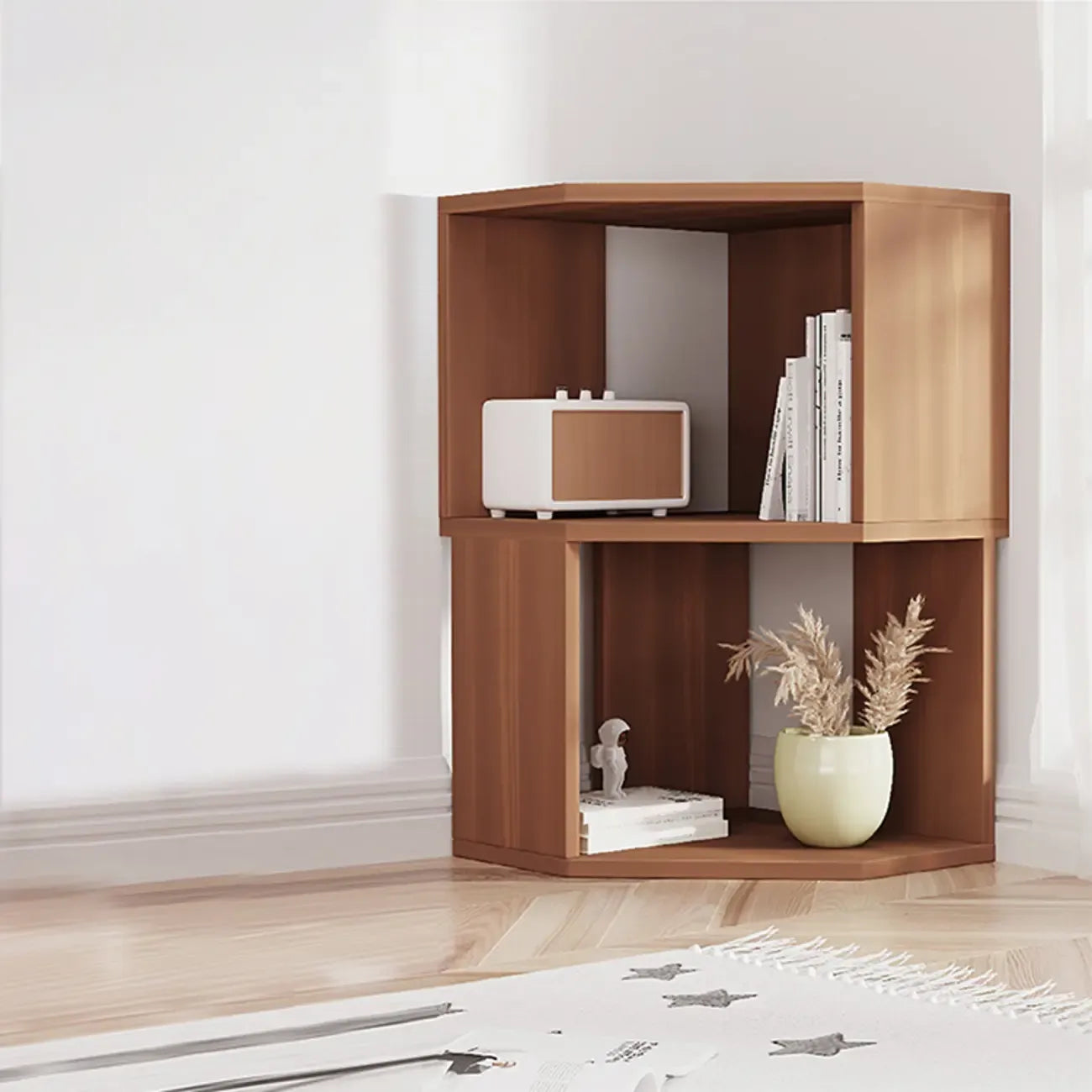 Bibliothèque d'angle moderne à 7 étagères en bois blanc