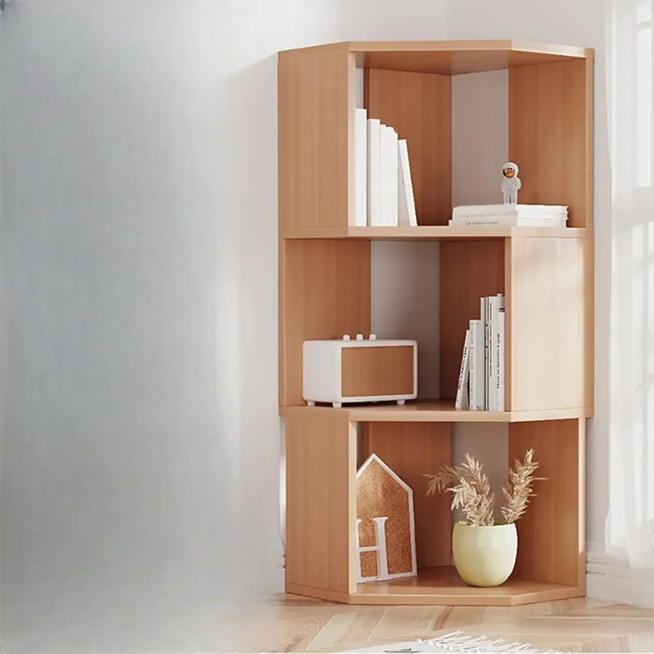 Bibliothèque d'angle moderne à 7 étagères en bois blanc