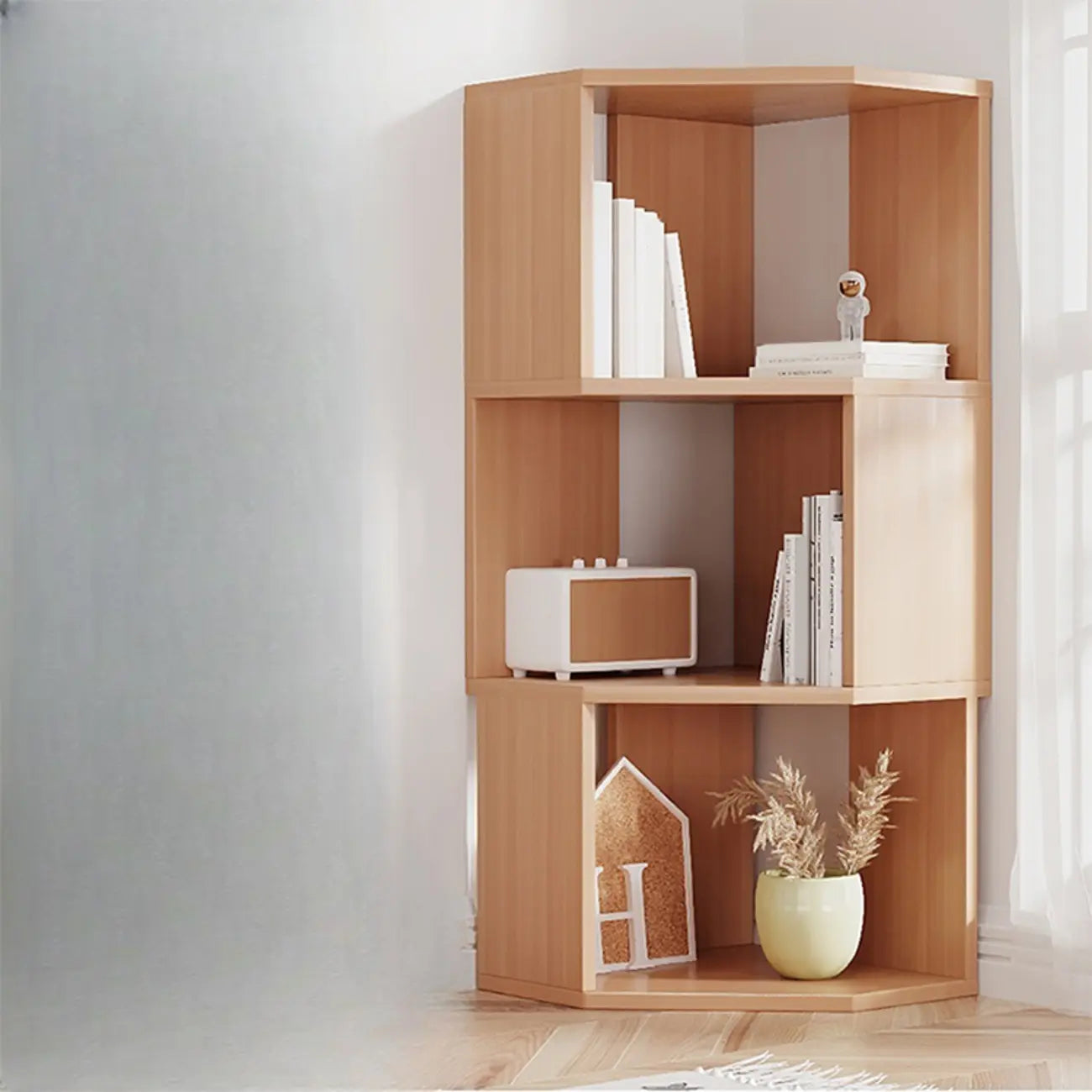 Bibliothèque d'angle moderne à 7 étagères en bois blanc