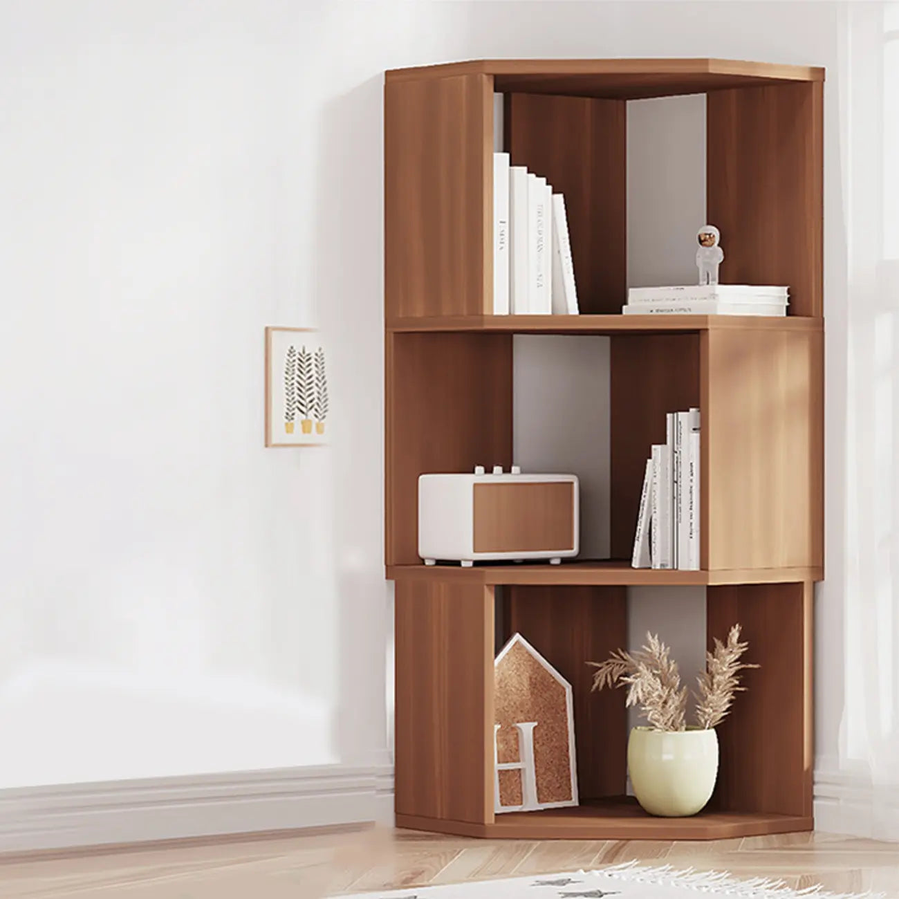 Bibliothèque d'angle moderne à 7 étagères en bois blanc