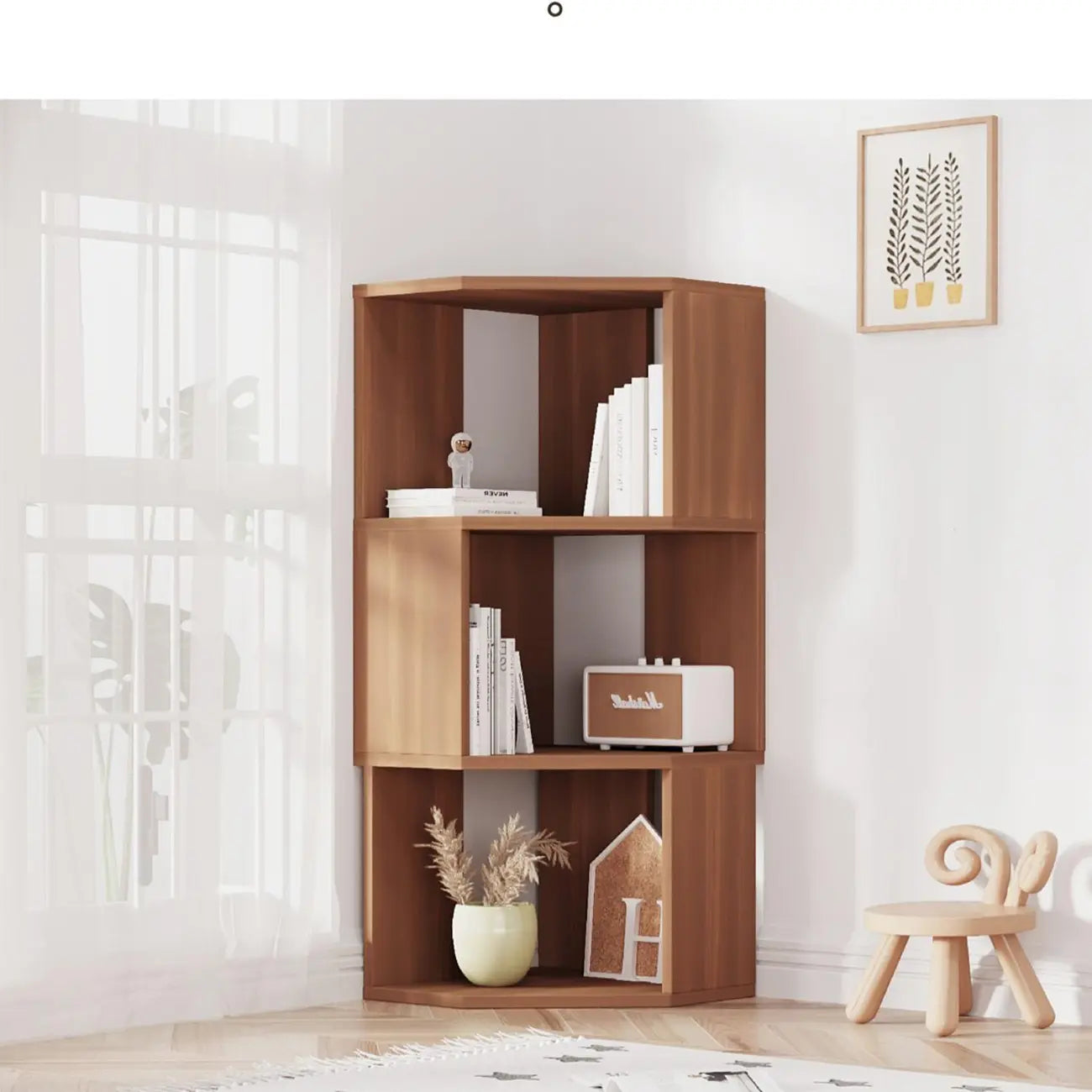 Bibliothèque d'angle moderne à 7 étagères en bois blanc