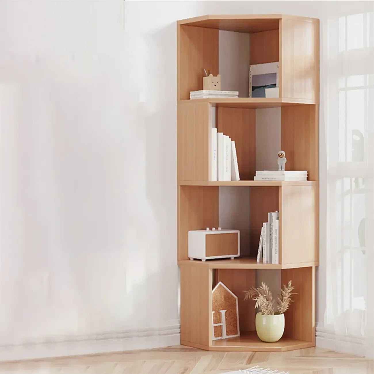 Bibliothèque d'angle moderne à 7 étagères en bois blanc