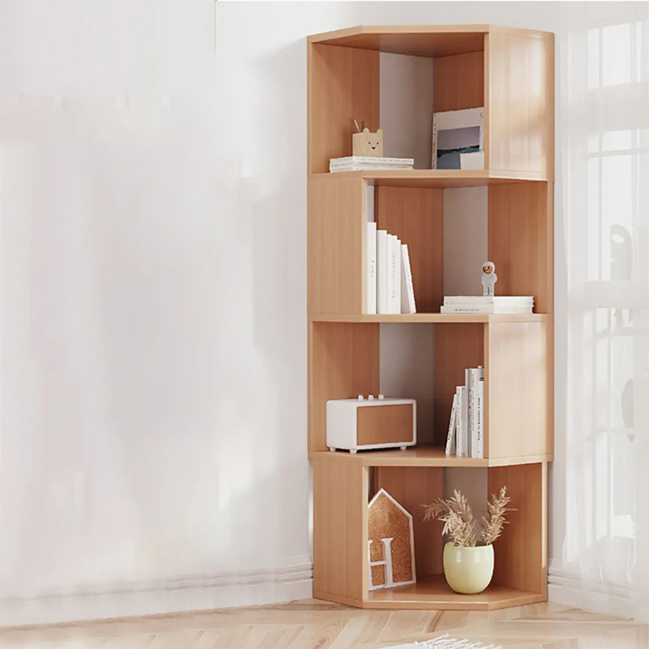 Bibliothèque d'angle moderne à 7 étagères en bois blanc