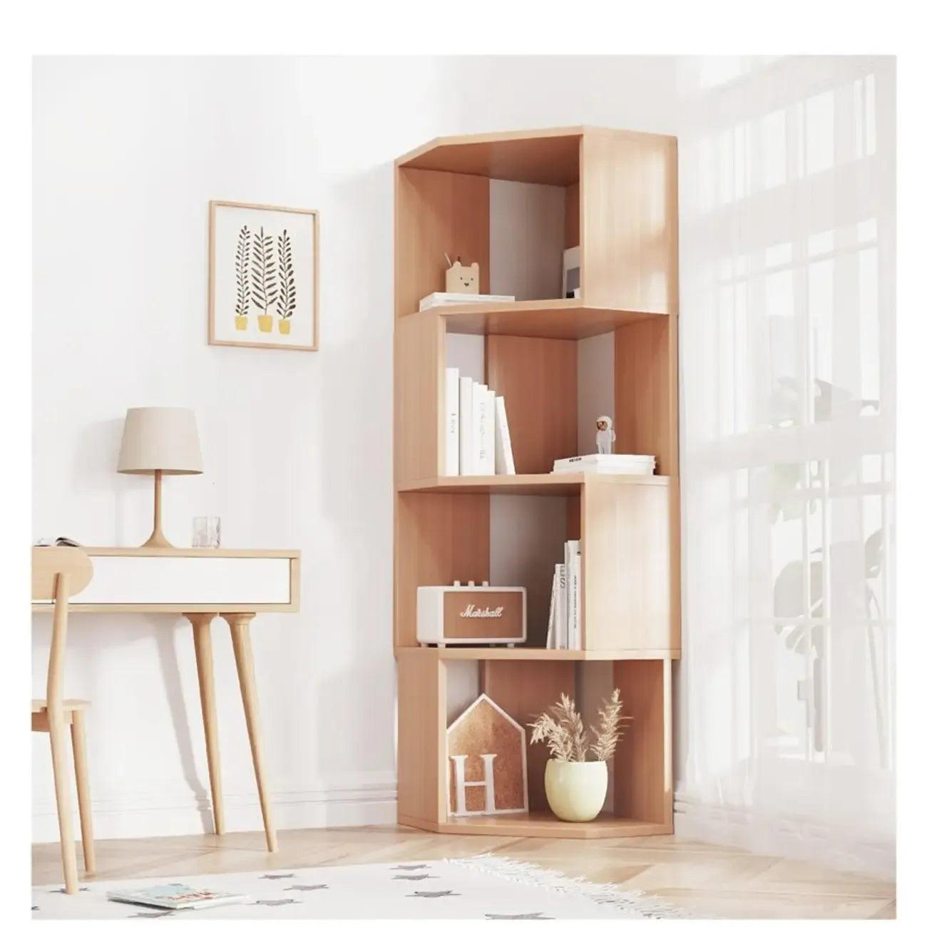 Bibliothèque d'angle moderne à 7 étagères en bois blanc
