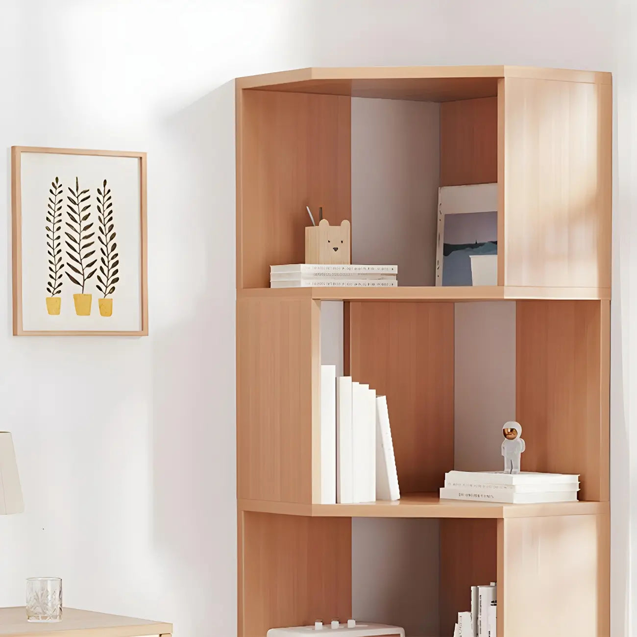 Bibliothèque d'angle moderne à 7 étagères en bois blanc