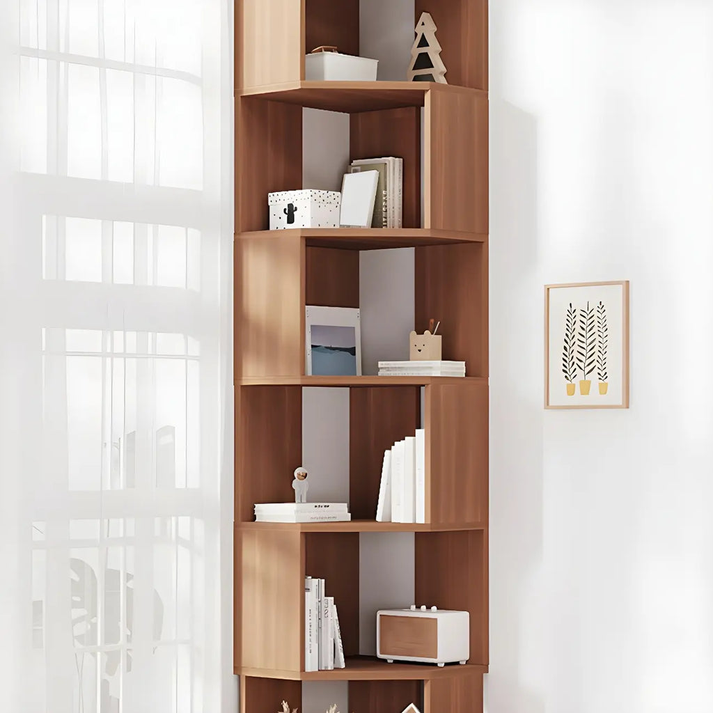 Bibliothèque d'angle moderne à 7 étagères en bois blanc