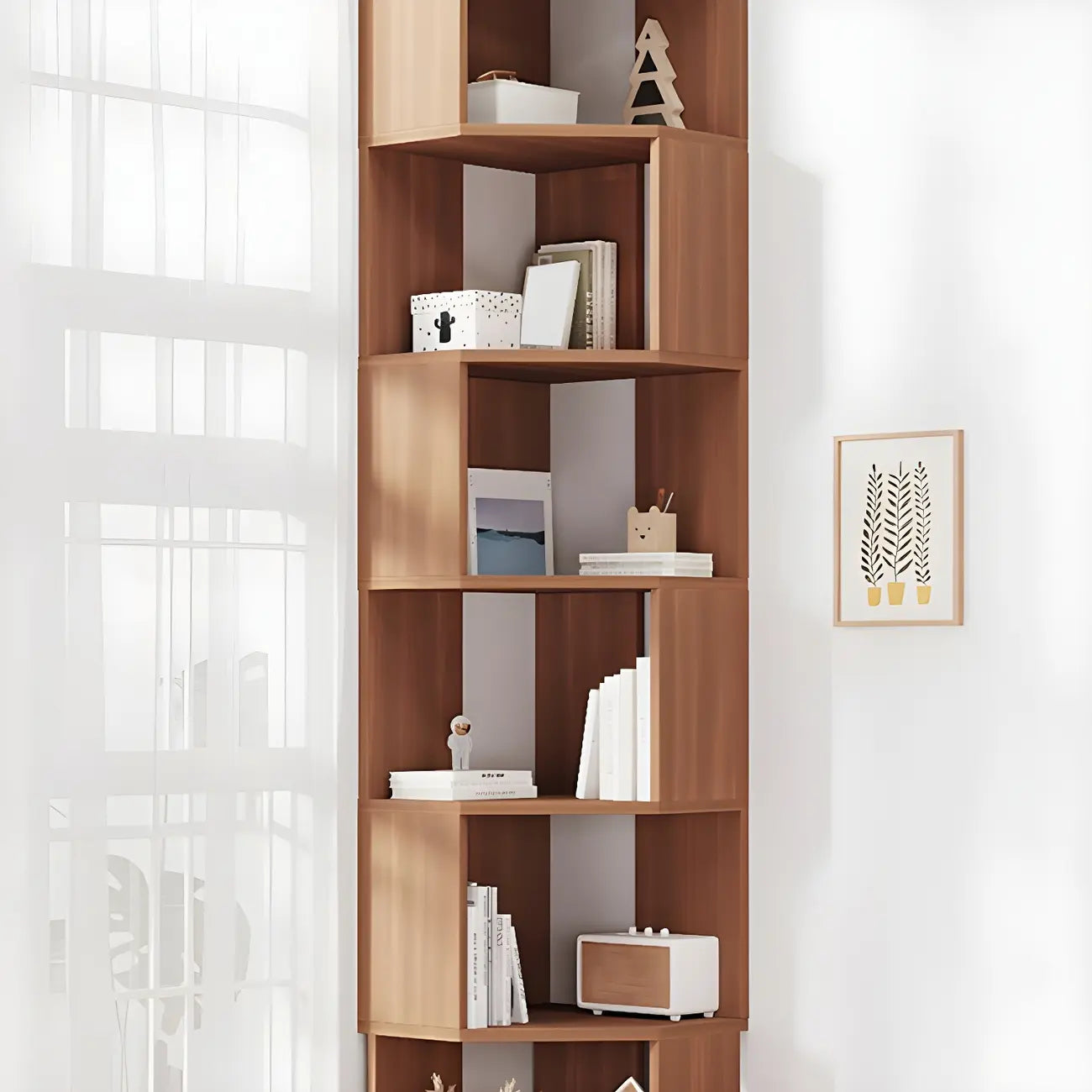 Bibliothèque d'angle moderne à 7 étagères en bois blanc
