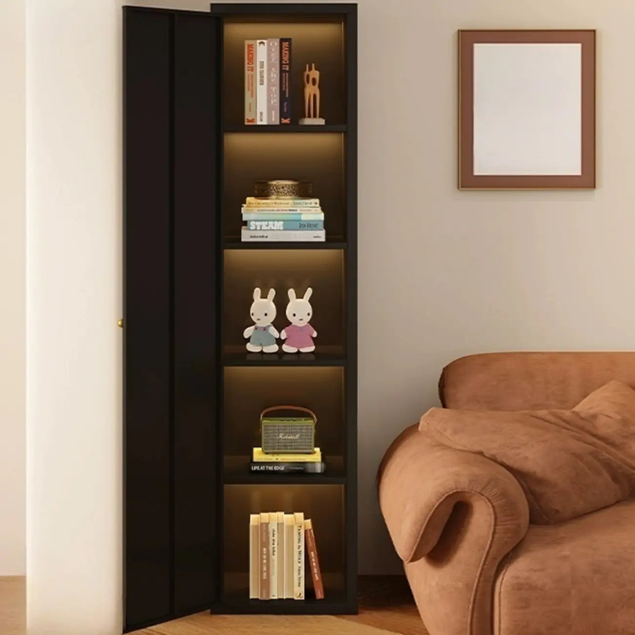 Armoire de rangement moderne à étagères réglables en métal noir