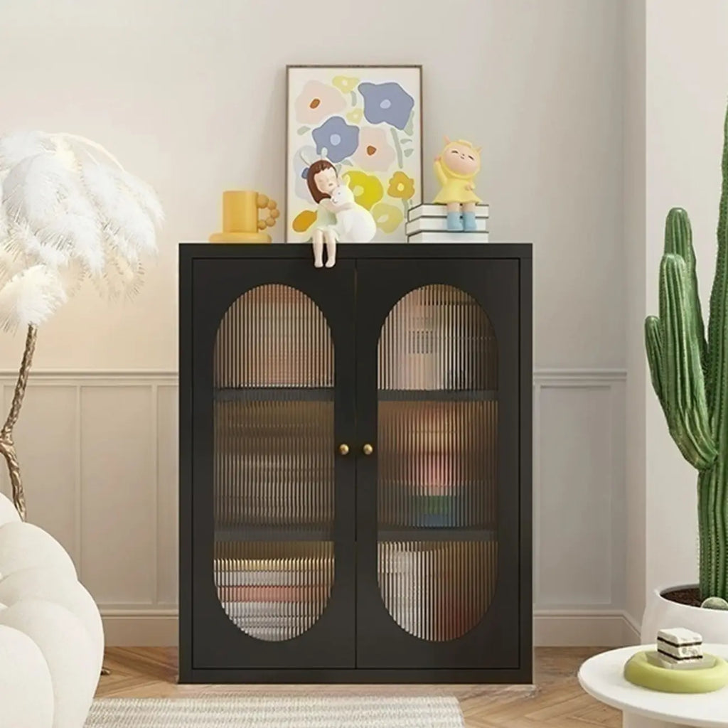 Armoire de rangement moderne à étagères réglables en métal noir