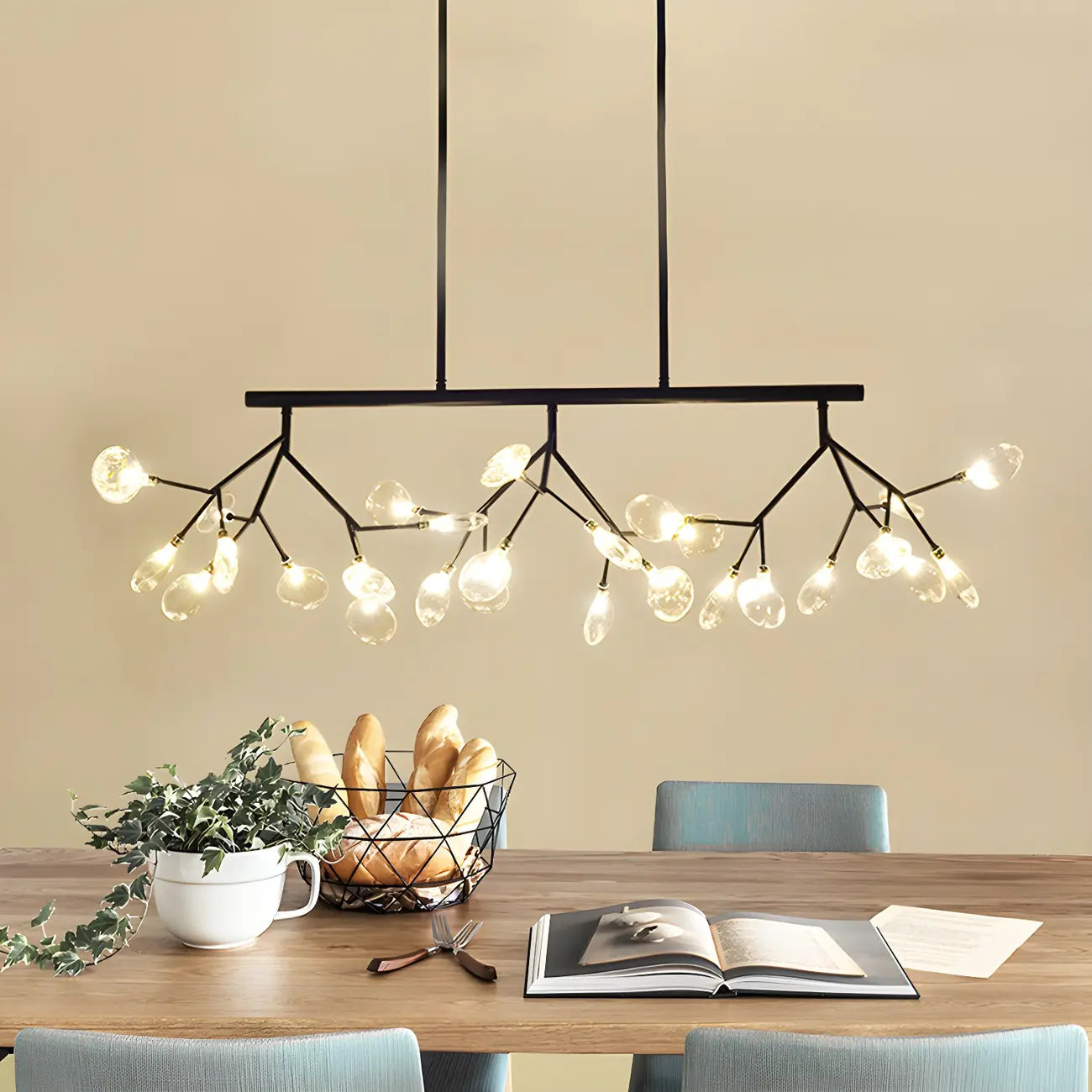 Suspension moderne à plusieurs lumières en verre pour îlot de cuisine